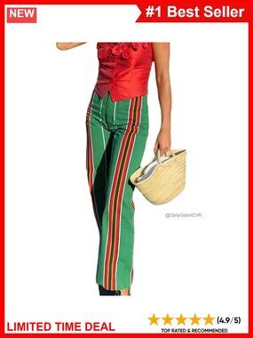 High Waisted Striped Straight Leg Cropped Jeans with Pockets